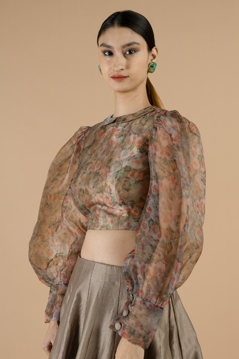 Organza puffed sleeve blouse